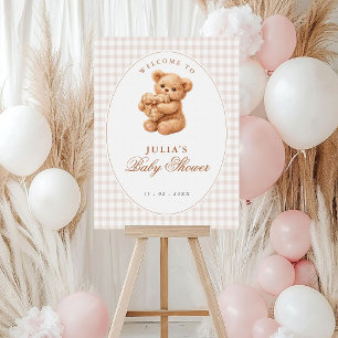 Brown Gingham Teddy Bear Neutral Baby Shower Paper Foam Board