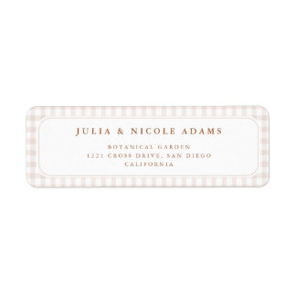 Brown Gingham Teddy Bear Neutral Baby Shower Paper Label