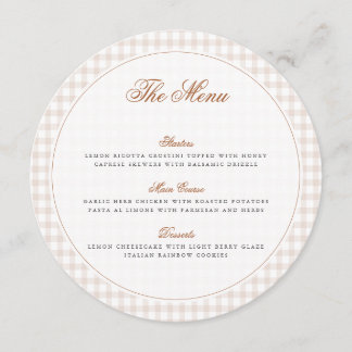 Brown Gingham Teddy Bear Neutral Baby Shower Paper Menu