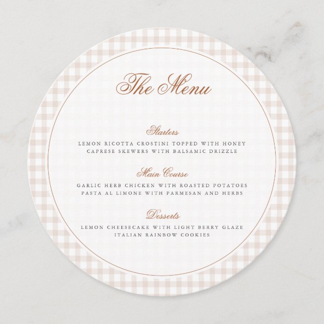 Brown Gingham Teddy Bear Neutral Baby Shower Paper Menu (Front)