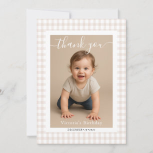 Brown Gingham Teddy Bear Neutral Baby Shower Paper Note Card