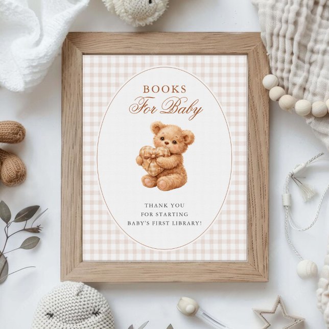 Brown Gingham Teddy Bear Neutral Baby Shower Paper Poster (Creator Uploaded)