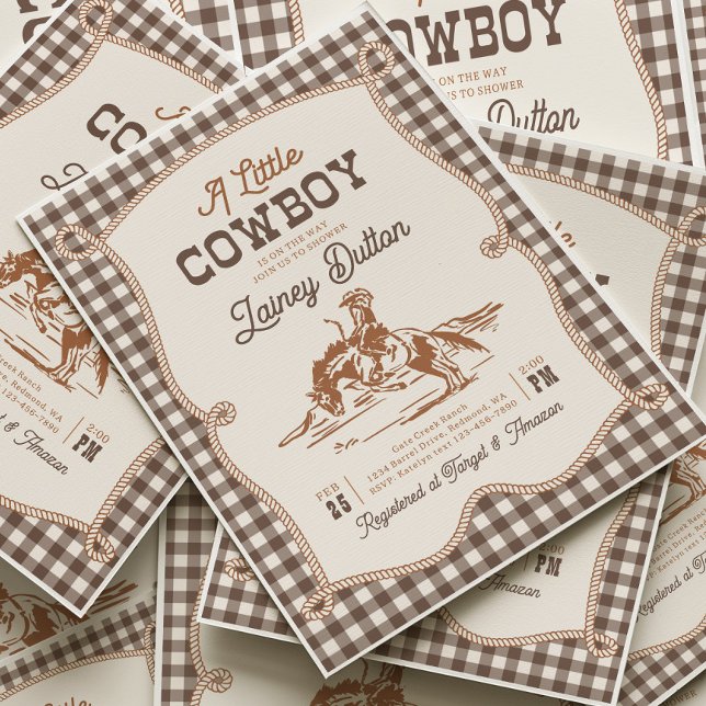 Brown Gingham Western Baby Shower Invitation (Creator Uploaded)