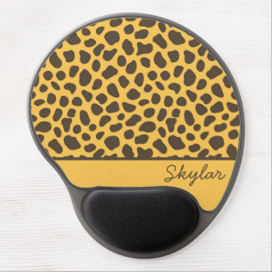 Brown Giraffe Animal Print Custom Cursive Name Gel Mouse Pad
