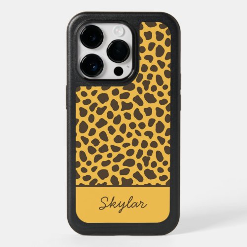 Brown Giraffe Animal Print Custom Cursive Name OtterBox iPhone 14 Pro Case