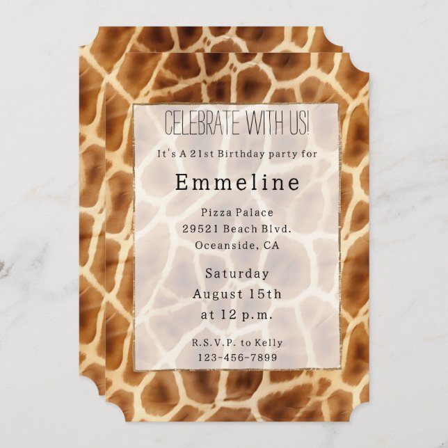 Brown Giraffe Animal Print Invitation (Front/Back)