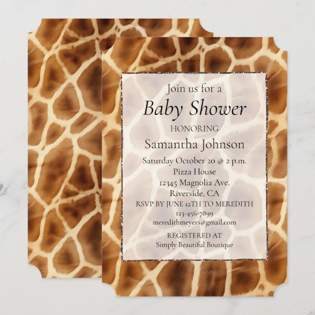 Brown Giraffe Animal Print Invitation (Front/Back)
