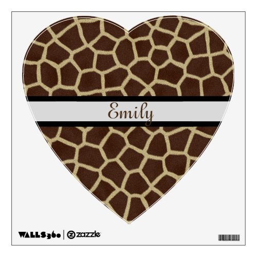 Brown Giraffe Patern Heart Shape Personalized Wall Decal