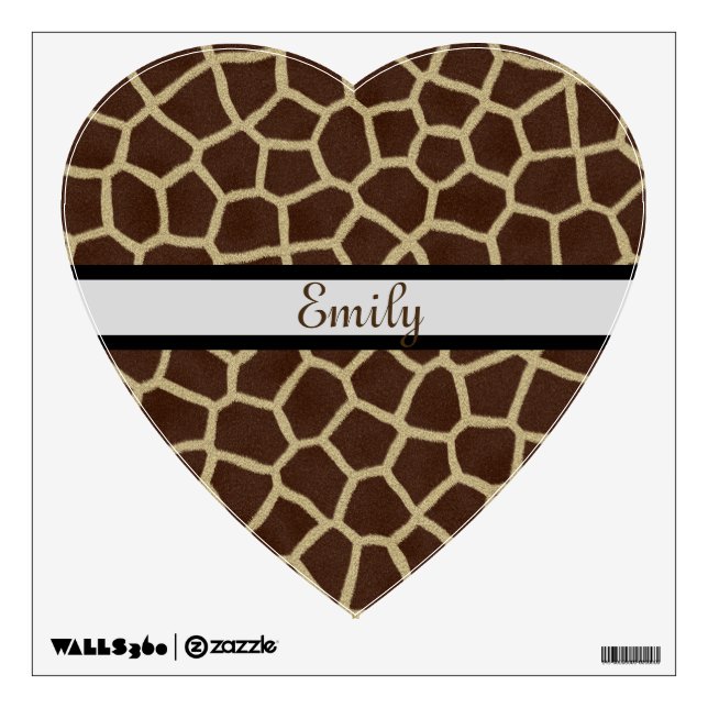 Brown Giraffe Patern Heart Shape Personalized Wall Decal (Front)