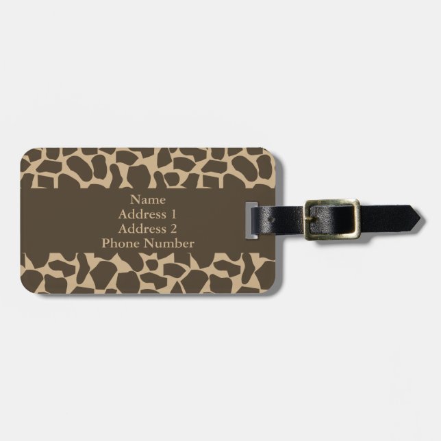 Brown Giraffe Pattern Print Luggage Tag (Front Horizontal)