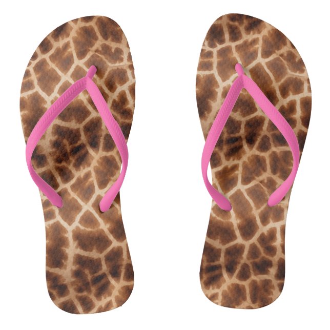 Brown Giraffe Print Flip Flops (Footbed)