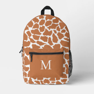 Brown Giraffe Print Monogram Backpack