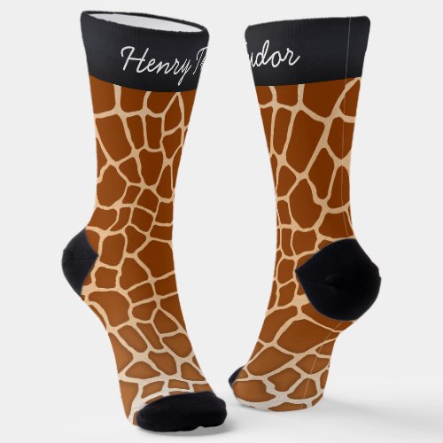 Brown Giraffe Spots Animal Print Personalized Name Socks