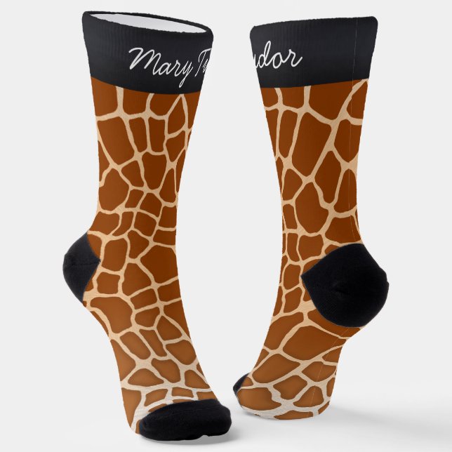 Brown Giraffe Spots Animal Print Personalized Socks (Angled)