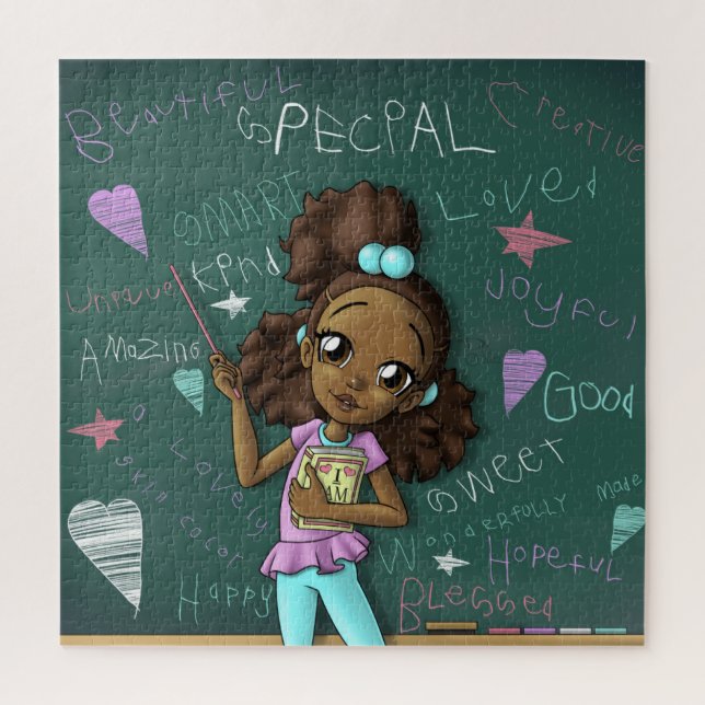 Brown Girl and Positive Words Jigsaw Puzzle (Vertical)