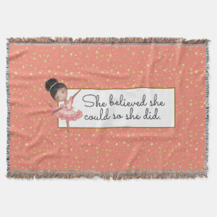 Brown Girl Ballerina with Believe Quote Throw Blanket