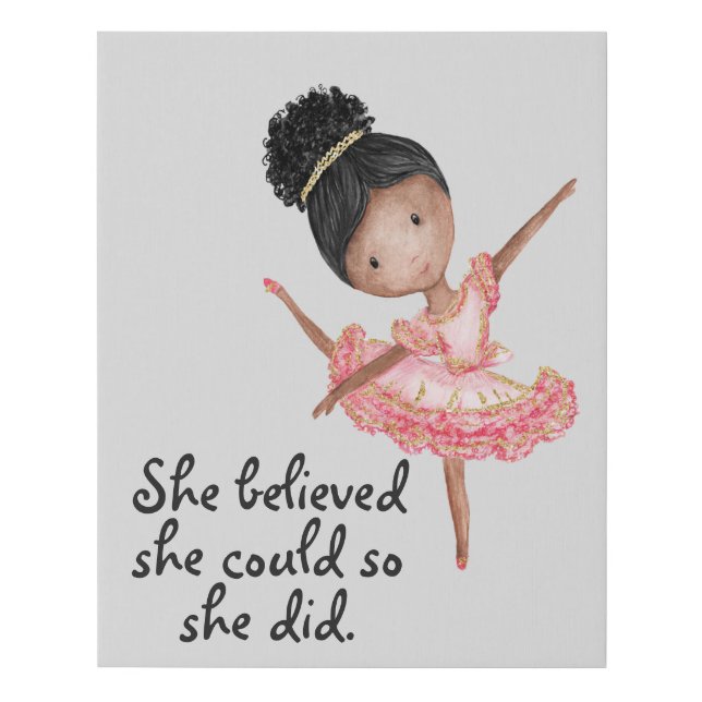 Brown Girl Ballerina with Quote Faux Canvas Print (Front)