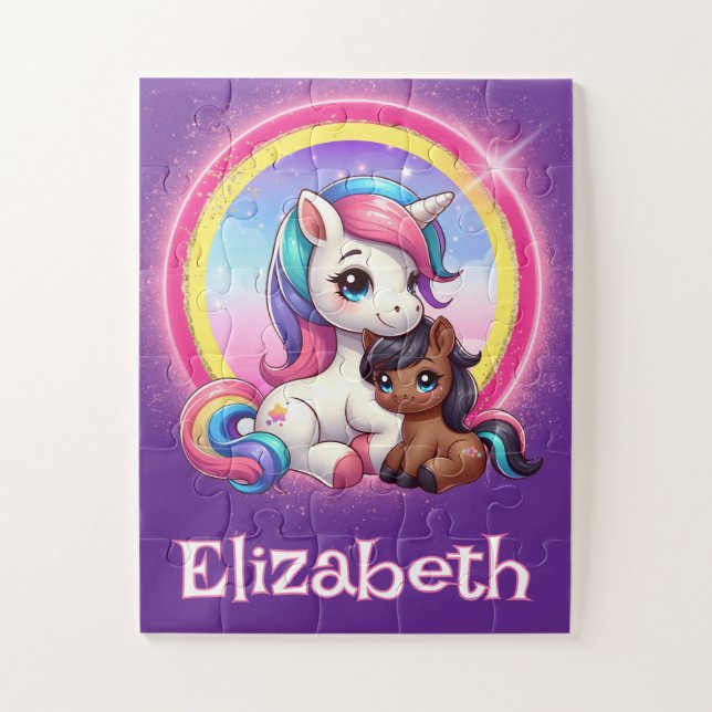 Brown Girl Bi-Racial Unicorn Puzzle (Vertical)