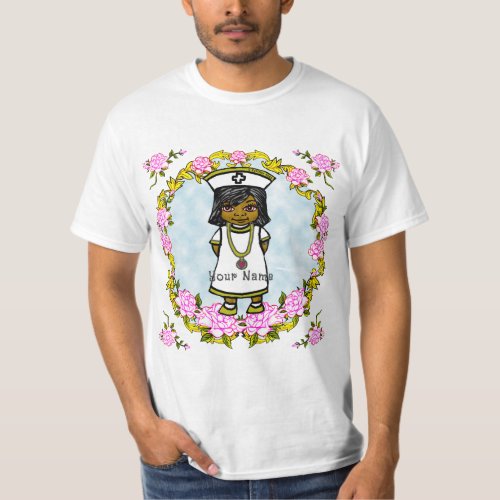 Brown Girl Nurse Roses custom name t_shirt