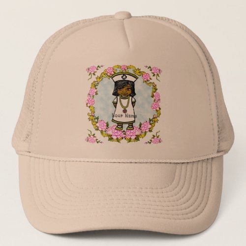 Brown Girl Nurse Roses custom name Trucker Hat