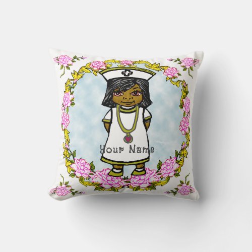 Brown Girl Nurse Roses  Throw Pillow