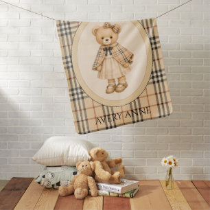 Brown Girl Teddy Bear Personalized Vintage Baby Blanket