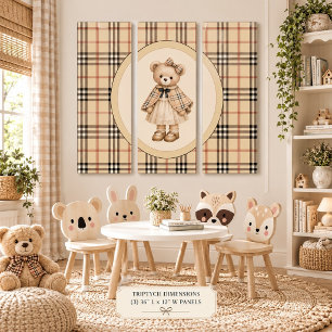 Brown Girl Teddy Bear Vintage  Triptych