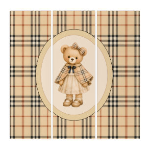 Brown Girl Teddy Bear Vintage Triptych