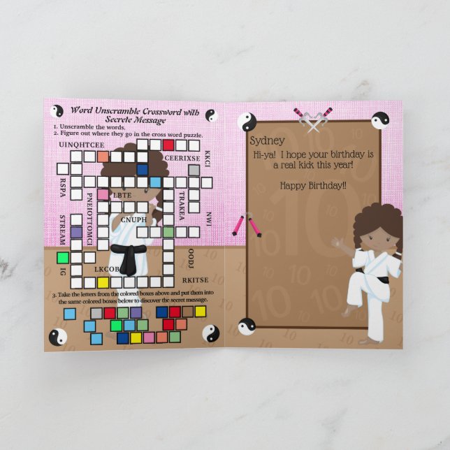 Brown Girls Karate Secret Message Happy Birthday Card (Inside)