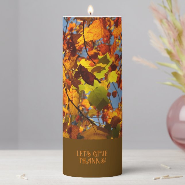  Brown  Give Thanks Thanksgiving  Pillar Candle (In Situ)