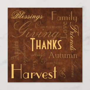 Brown "Giving Thanks" Thanksgiving Invitation