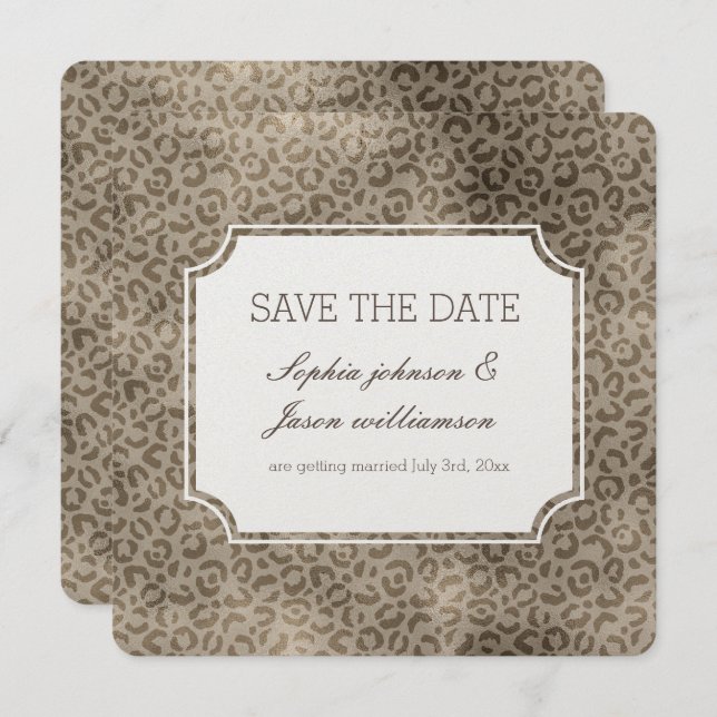 Brown Glam Leopard Print save the date Invitation (Front/Back)