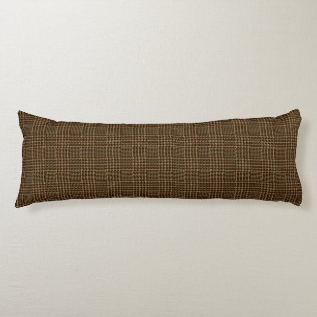 Brown Glen Check Houndstooth Plaid Pattern Body Pillow (Front)