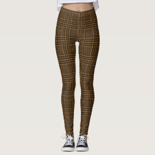 Brown Glen Check Houndstooth Plaid Pattern Leggings