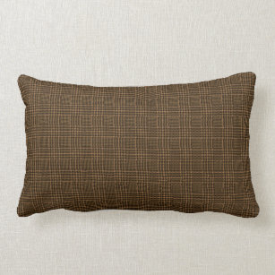 Brown Glen Check Houndstooth Plaid Pattern Lumbar Pillow