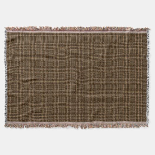 Brown Glen Check Houndstooth Plaid Pattern Throw Blanket