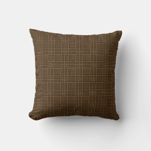 Brown Glen Check Houndstooth Plaid Pattern Throw Pillow