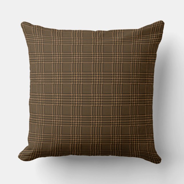 Brown Glen Check Houndstooth Plaid Pattern Throw Pillow (Front)