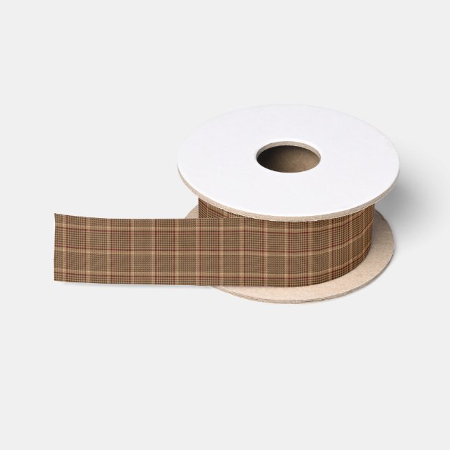 Brown Glen Check Plaid Pattern Satin Ribbon (Spool)