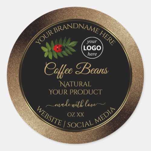 Brown Glitter Black Product Labels Ladybug Logo
