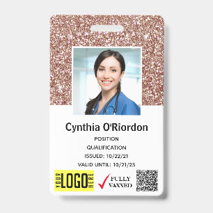 Brown Glitter Caregiver QR Barcode Photo ID Badge