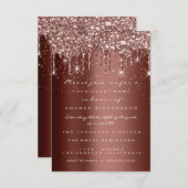 Brown Glitter Drips Rose Birthday Gold Confetti Invitation (Front/Back)