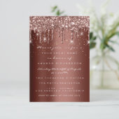 Brown Glitter Drips Rose Birthday Gold Confetti Invitation (Standing Front)