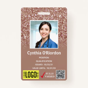 Brown Glitter Medical Photo ID QR Barcode Badge