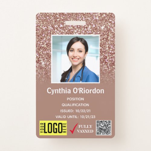 Brown Glitter Medical Photo ID QR Barcode Badge