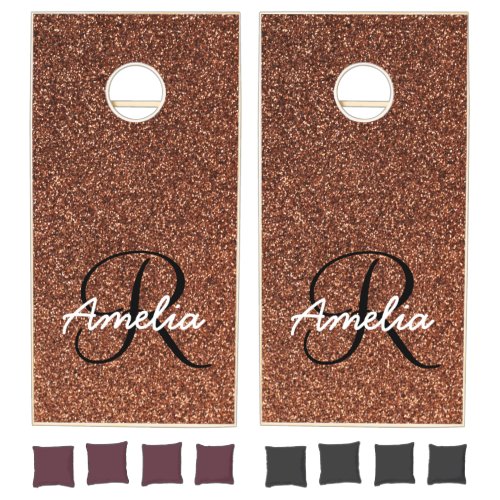 Brown Glitter Monogram Cornhole Set