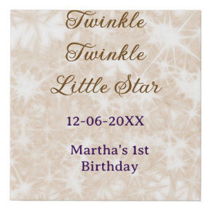 Brown glitter twinkle twinkle little star birthday faux canvas print