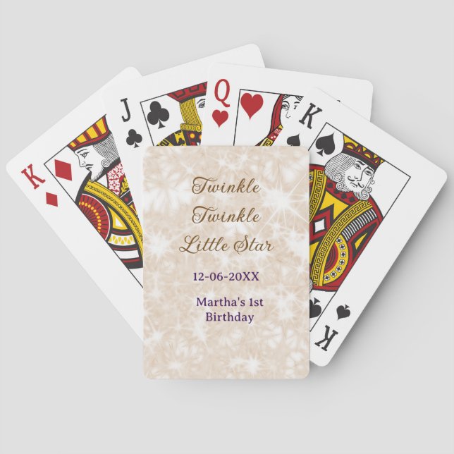 Brown glitter twinkle twinkle little star birthday poker cards (Back)