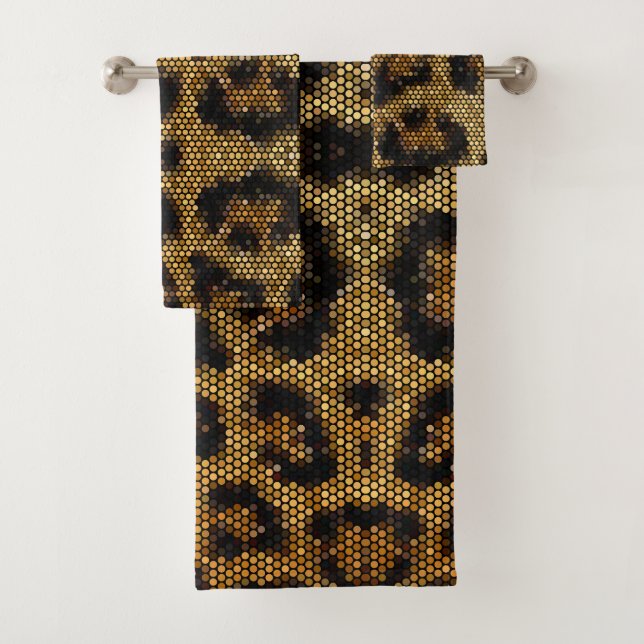 Brown Glittery Leopard Pattern Bath Towel Set (Insitu)