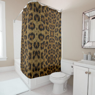 Brown Glittery Leopard Pattern Shower Curtain